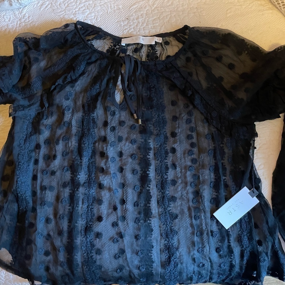 ASTR  black chiffon Swiss dot top